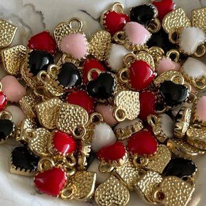 20pc Small Heart Charms Pink White Black Pink - Perfect for bracelet and jewelry